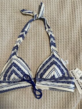 Robin Piccone Navy & White Halter Triangle Bikini Top